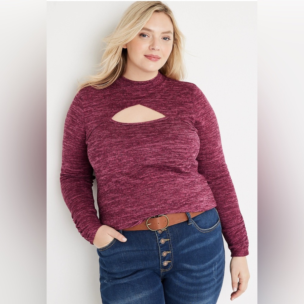 (A47)Maurice’s | Wine Heathered Long Sleeve Top